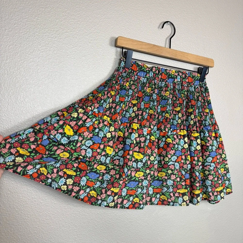 PERSEVERANCE London Floral smocked‎ Short Ruffled mini Skirt Size 6 B